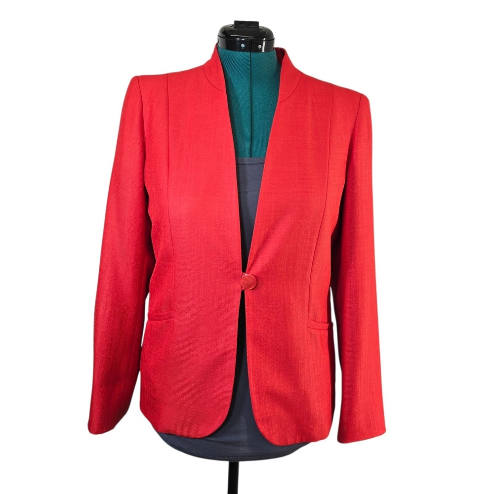 Un Jour Ailleurs Paris Blazer‎ Women 8 Red Polyester Stand Collar Single Button